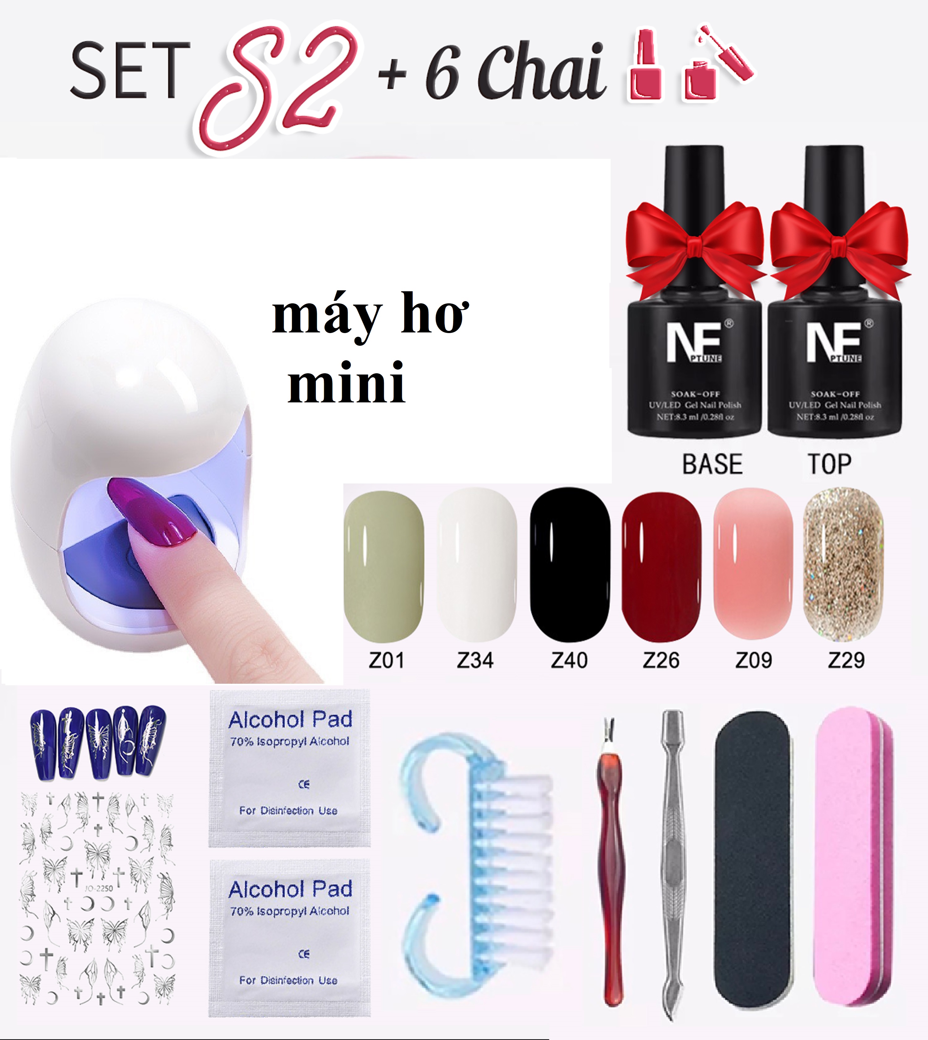 (siêu khuyến mãi ) set làm nail tại nhà  bộ làm móng (sơn gel 6 chai +Máy Hơ Gel SUN S2+Dụng cụ làm 