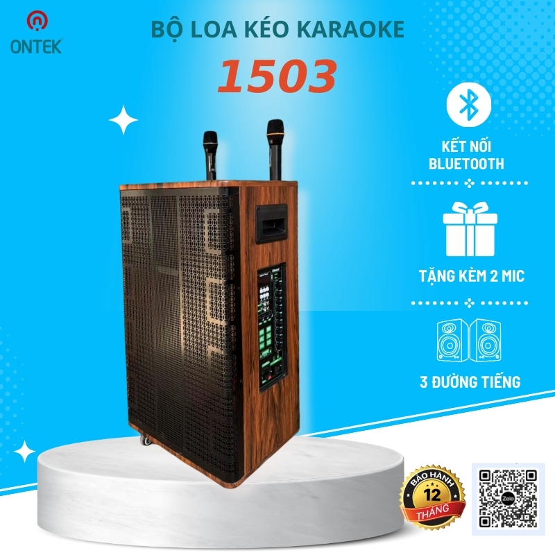 Loa Kéo Karaoke Bluetooth Ontekco 1503 |1503 promax sang trọng bass 40 công suất lớn 3 đường tiếng (bass treble mic)