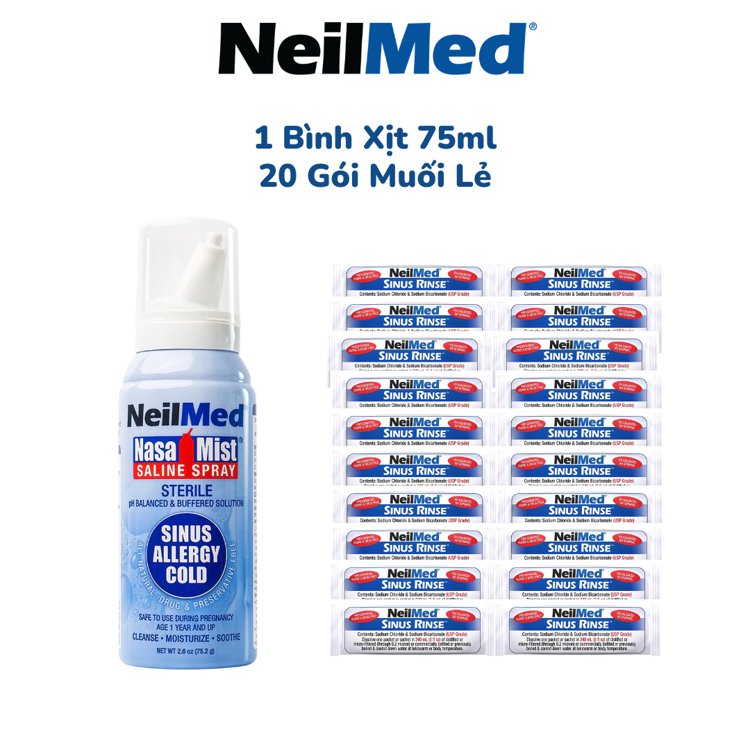 Muối Rửa Mũi Neilmed Cho Bình 240ml (Không Hộp) ngăn vừa viêm mũi nghẹ mũi