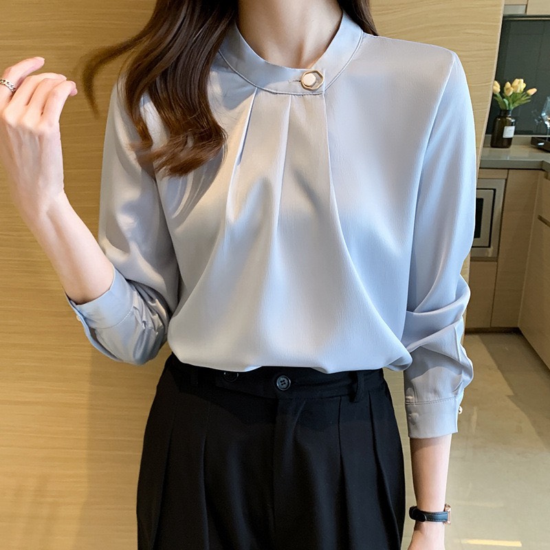 Áo Sơ Mi trung niên nữ U30 U40 U50Áo Sơ Mi Nữ Đẹp Tay Dài Cổ Tàu Xếp Ly Cao Cấp HT_ Thời Trang Trung