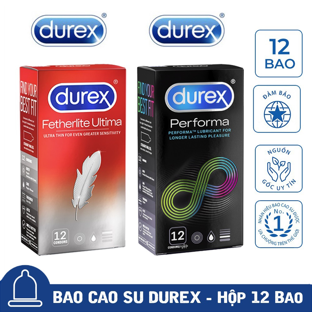 [Mua 1 Tặng 1] Bao Cao Su Durex Fetherlite Ultima Siêu Mỏng + Durex Performa Kéo Dài Thời Gian Quan Hệ Che Tên Sản Phẩm