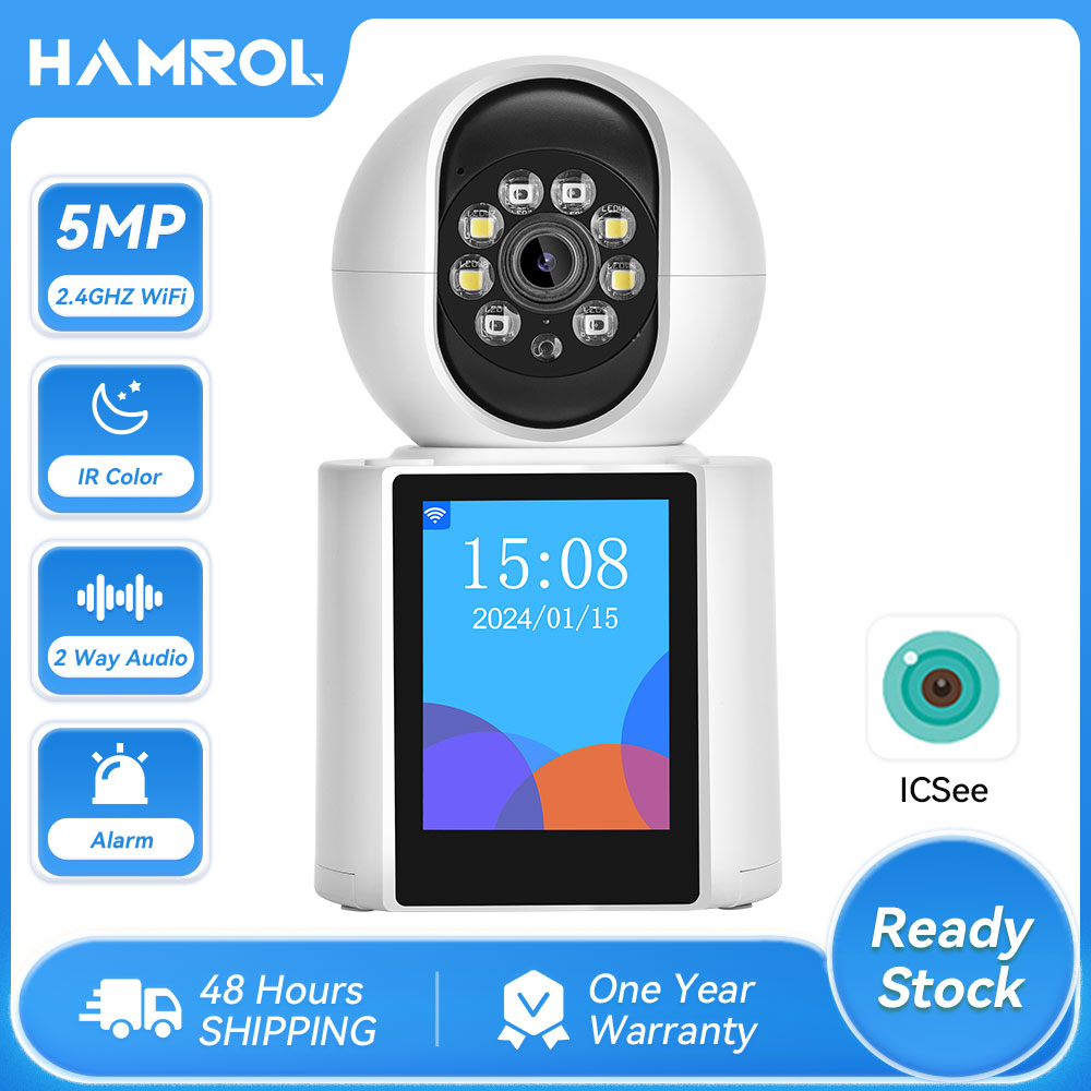 Hamrol 360 ° WIFI Indoor Home Baby Monitor 5X Zoom One Click Call Video Call Camera Color Night Visi