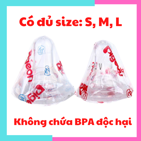 Núm vú Pigeon cho bé núm ti siêu mềm chống sặc chống đầy hơi sử dụng cho bình sữa cổ hẹp có đủ size S M L không BPA