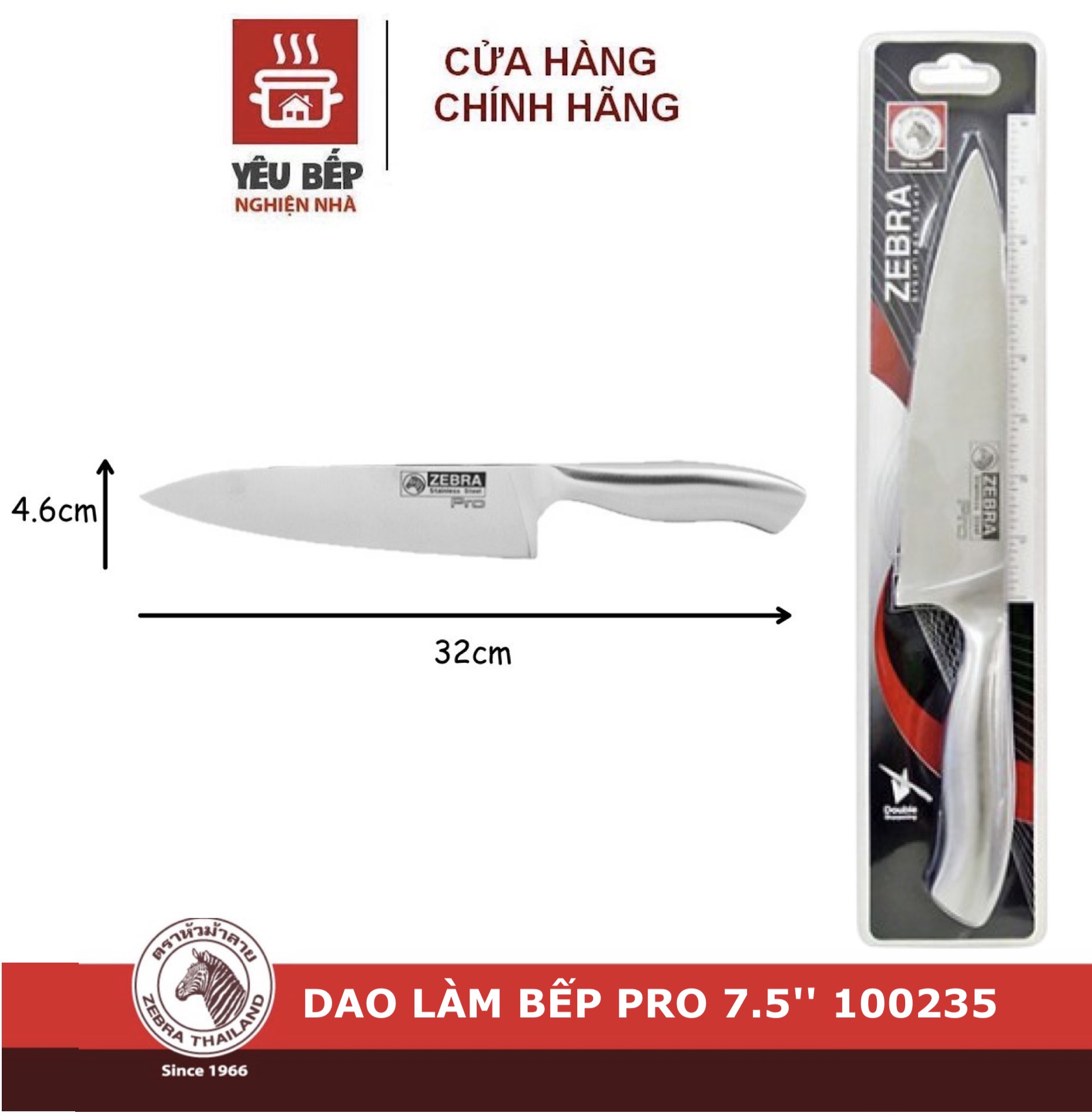 Dao Inox 304 đúc nguyên khối Zebra Thái Lan cao cấp nhiều kích thước hàng nội địa