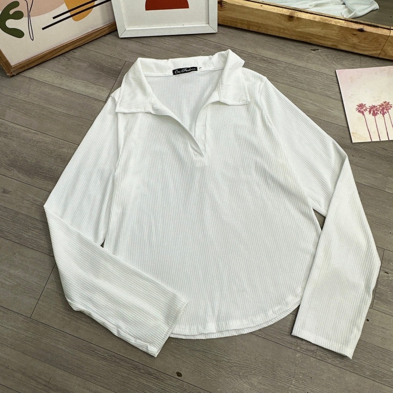 Áo thun polo tay dài BIGSIZE CÔ NHỎ nữ vạt bầu cổ bẻ dáng dài qua rốn Áo phông phom rộng chất gân tă