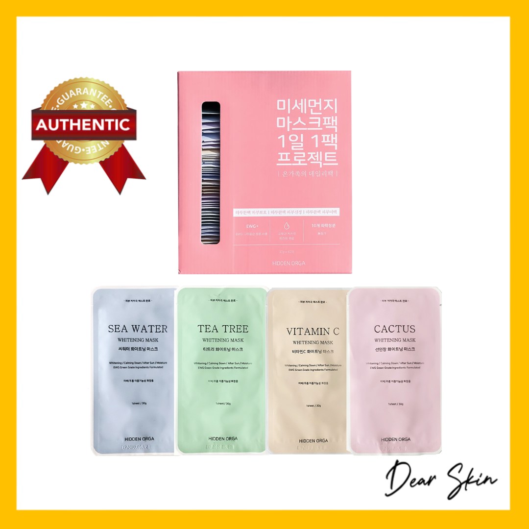 [Hcm][Mặt Nạ Hàn Quốc] Mặt Nạ Dưỡng Da Hidden Orga Thành Phần Tự Nhiên 100% Tràm Trà Nước Biển Xương Rồng Vitamin C