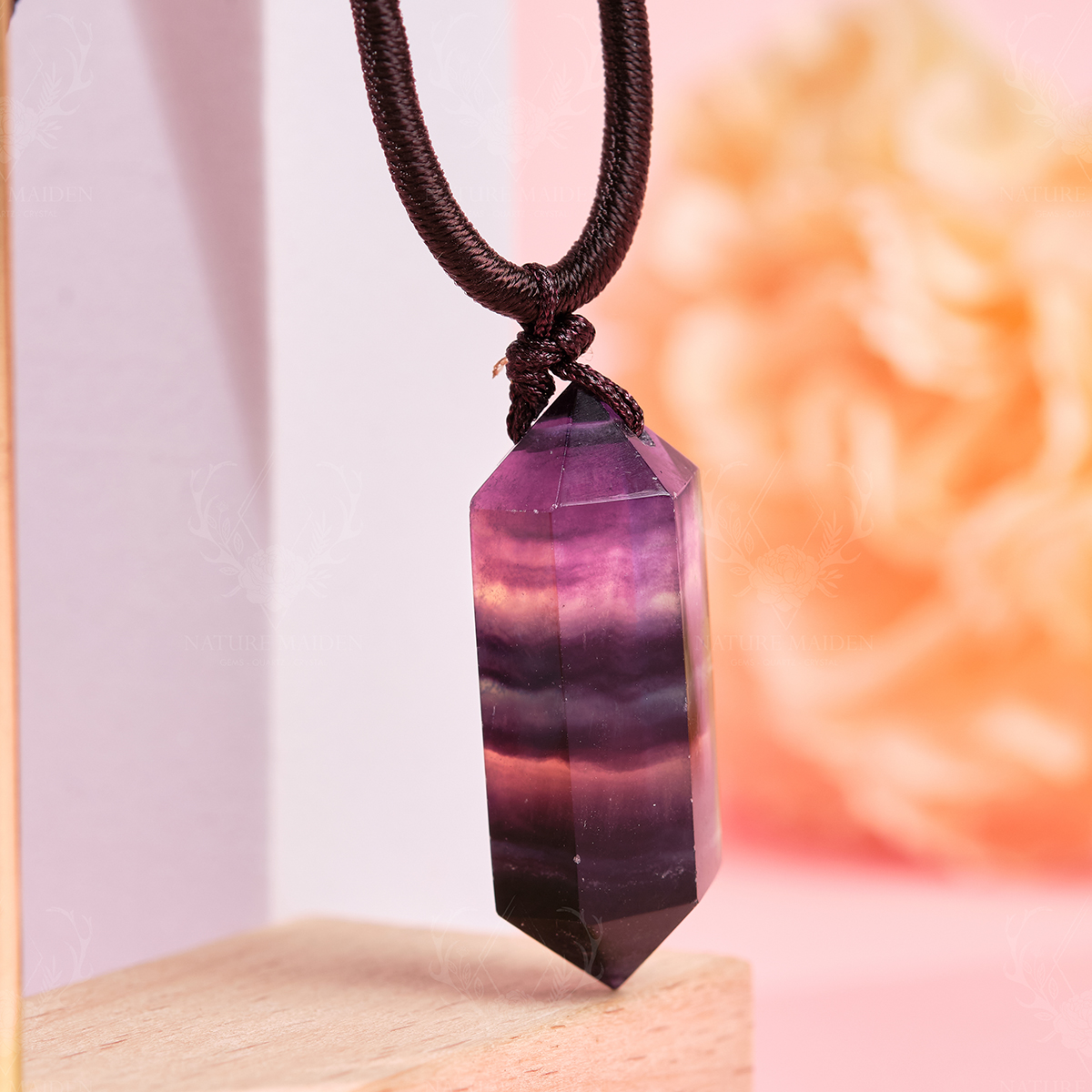 Mặt Dây Chuyền Đá Fluorite Trụ Thiên Nhiên