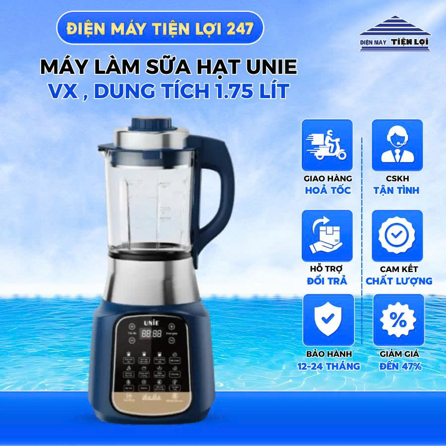 Máy Làm Sữa Hạt UNIE VX 1.75L, Xanh Đen - Dụng Cụ Pha Chế Đa Năng