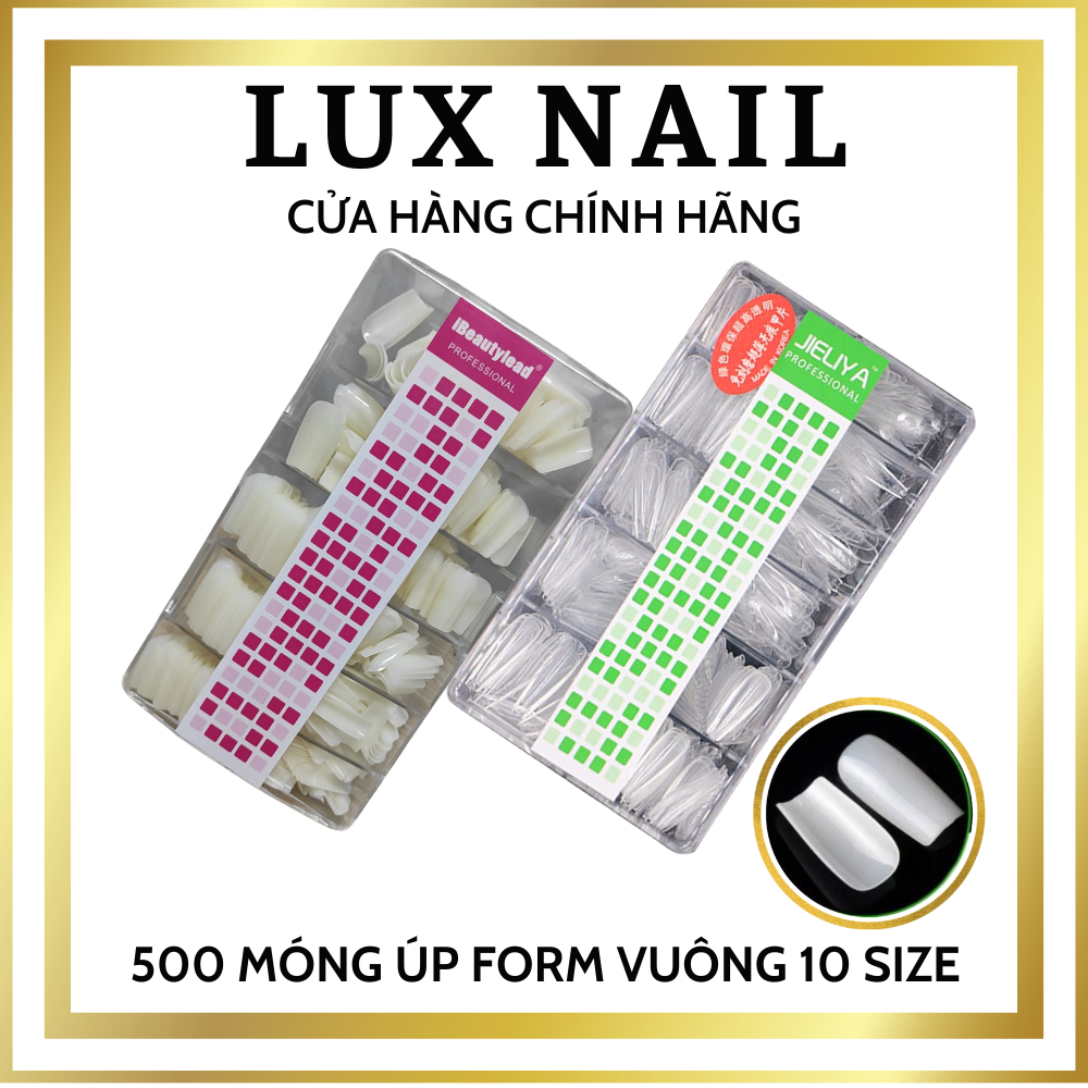 Móng Úp Hsm - Jieliya - Beauty Phom Vuông Hộp 10 Size 500 Chiếc Móng Tay Giả Chất Liệu Nhựa Siêu Dẻo Form Chuẩn Hàn