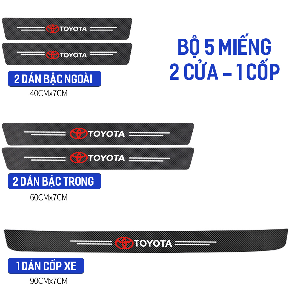 Bộ 9 miếng dán bậc cửa ô tô carbon bộ dán chống trầy xước bảo vệ bậc lên xuống cửa xe hơi oto Toyota