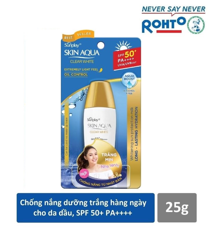 [HCM]Kem chống nắng Sunplay Skin Aqua Clear White SPF50+ PA++ 25g 55gr dưỡng da trắng ẩm mịn tối ưu