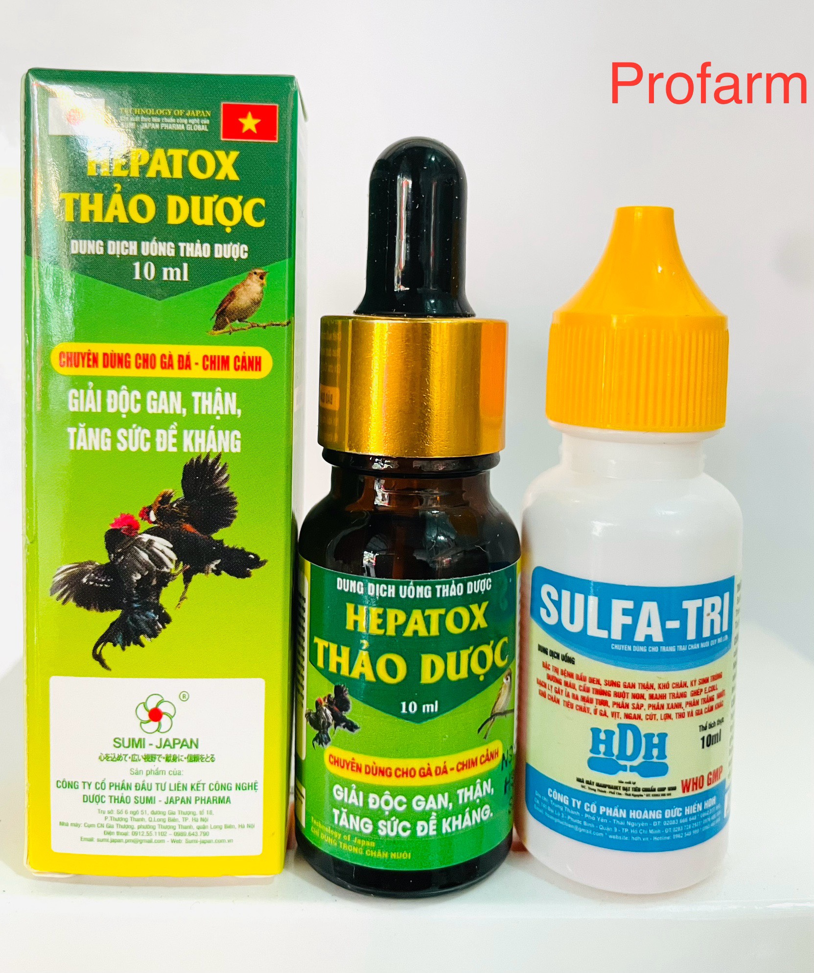 Combo HDH Sulfa-Tri 10ml Ký sinh trùng đầu đen tiêu chảy và Hepatox Thảo dược 10ml  giải độc gan thận cho thú cảnh thú y