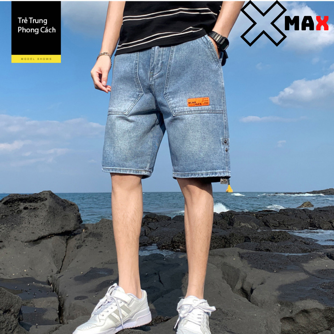 Quần short jean nam MAXSTORE ống suông rộng phong cách hàn quốc quần đùi bò nam túi xéo bản to dễ phối đồ B022