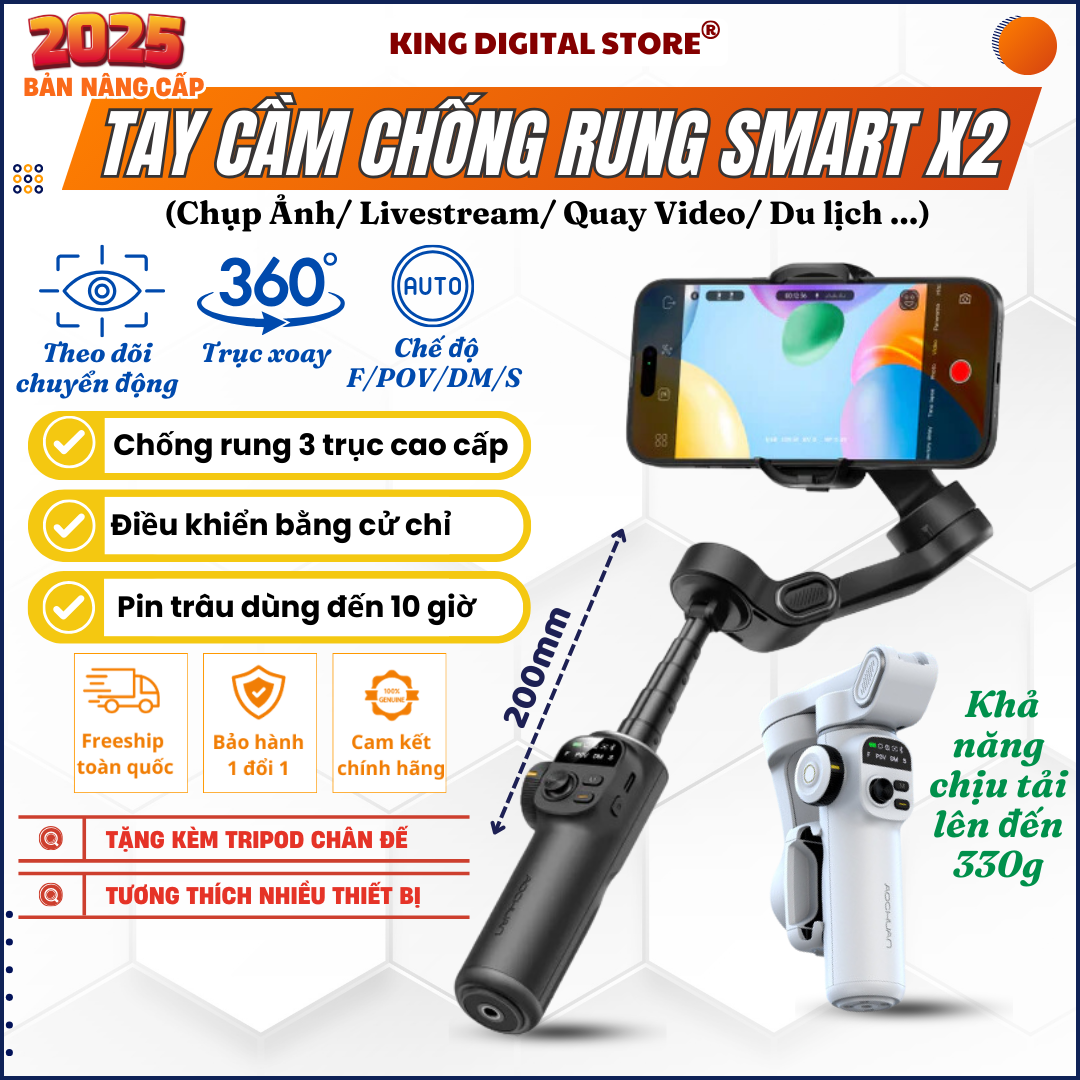 Tay cầm chống rung AI Tracking M02 Gimbal chống rung điện thoại cao cấp tự động cân chỉnh chuyển cản
