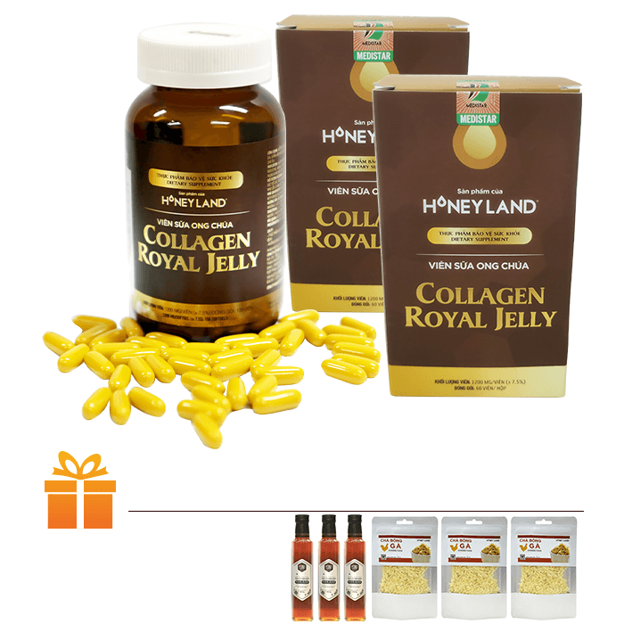 Honeyland - Bộ 3 Hộp Sữa Ong Chúa Collagen Royal Jelly 60 Viên/Hộp | Tặng: 3 Chai Mật Ong Điện Biên & 3 Gói Chà Bông Gà Honey Land