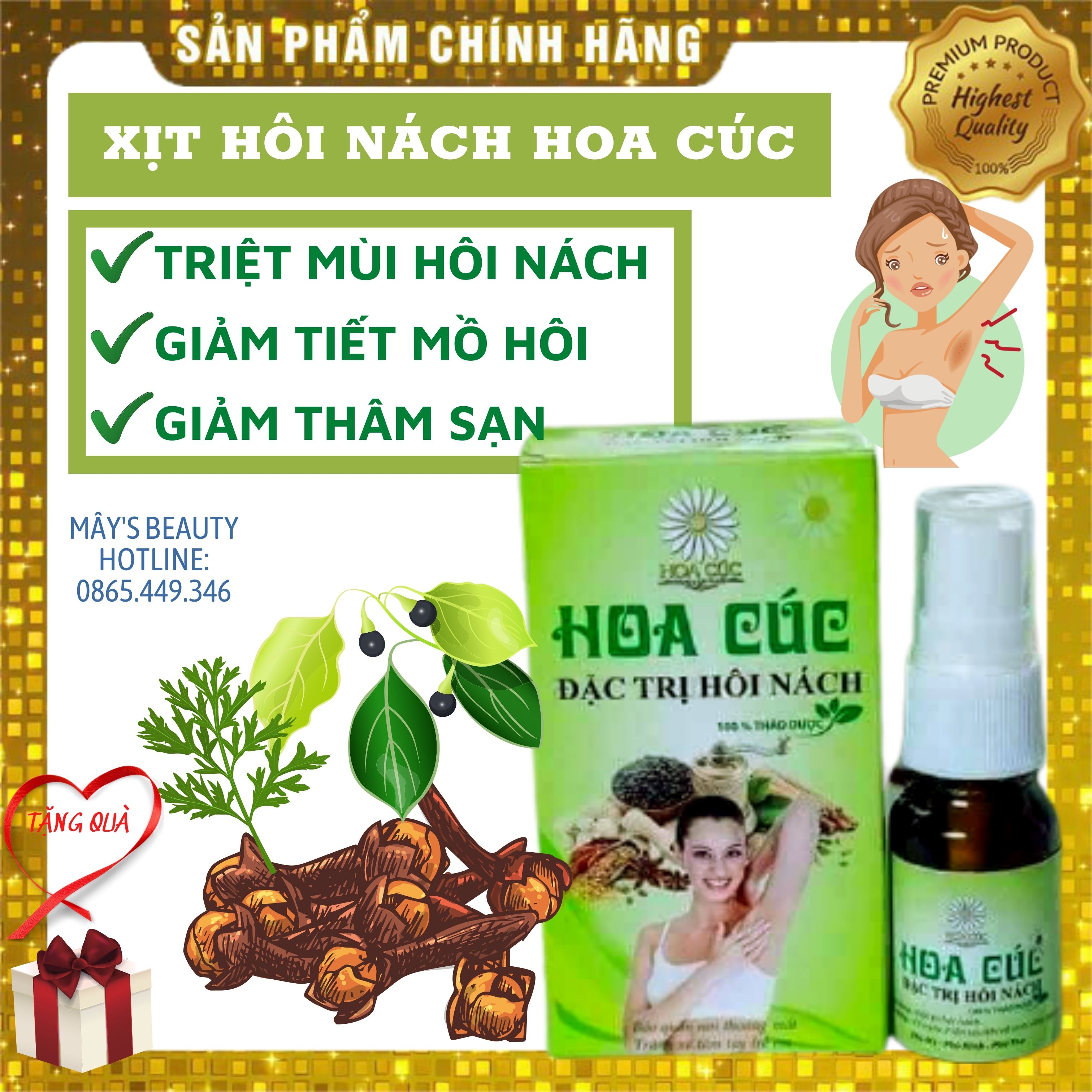 Xịt Hoa Cúc - Xịt Khử Sạch Mùi Hôi Nách Giảm Tiết Mồ Hôi Thâm Sạm Xịt Hoa Cúc Hàng Chính Hãng 10Ml