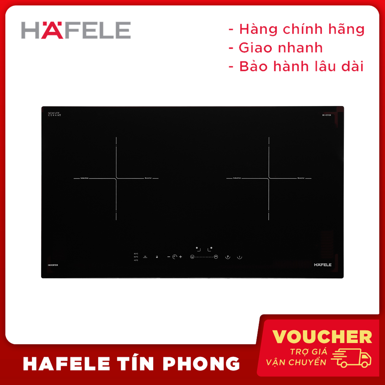 Bếp từ bếp từ đôi 2 vùng nấu Hafele HC-I2712A/ 536.61.716 - Mặt kính Schott 2 vùng nấu từ công suất 