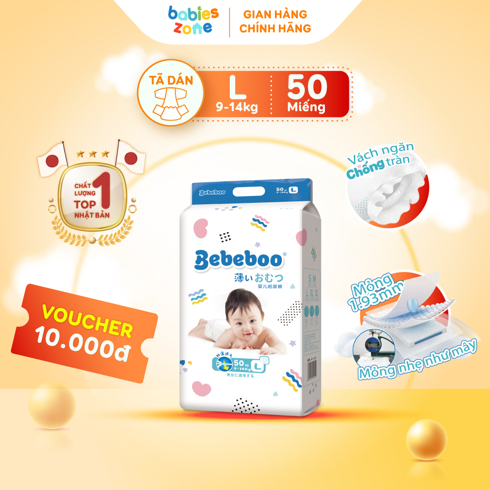 Bộ 2 túi Tã Bỉm Dán BEBEBOO có đủ size thương hiệu Nhật Bản thấm hút cực nhanh chống tràn siêu mềm m