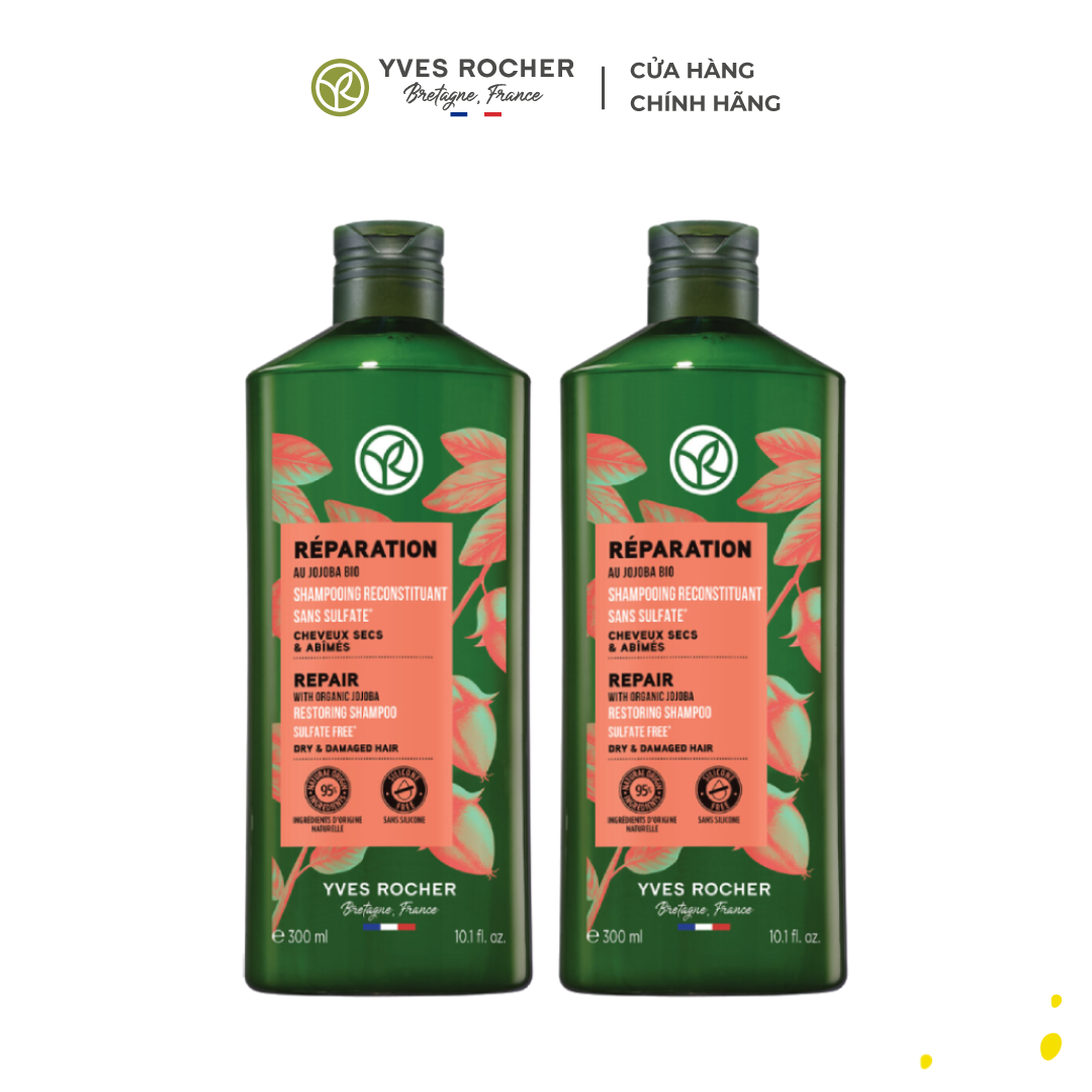 Combo 2 Dầu Gội Thiên Nhiên Không Sulfate Không Silicone Yves Rocher Shampoo 300mlx2 (nhiều phân loạ