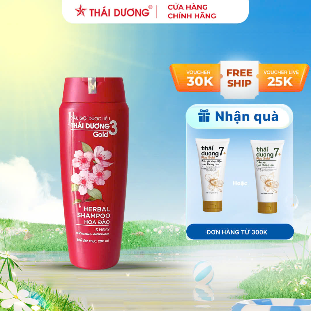 Dầu Gội Dược Liệu Thái Dương 3 Gold ( Hoa Lá/ Hoa Đào/ Hoa Sen) Dung Tích 200Ml/500ml - Sao Thái Dươ