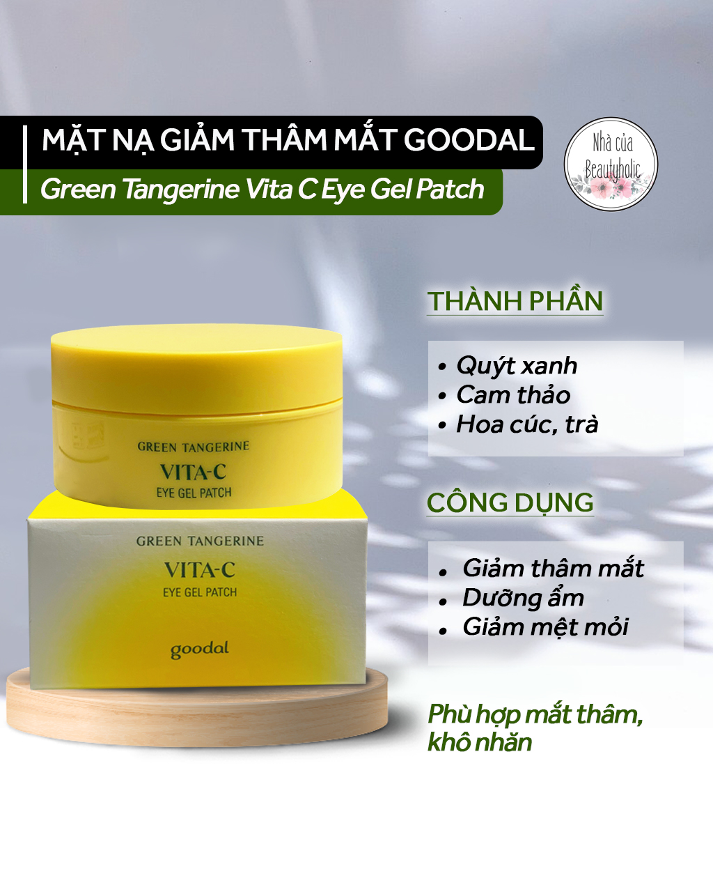 [HCM][Nhacuabeautyholic] MẶT NẠ MẮT GOODAL Green Tangerine Vita C Eye Gel Patch