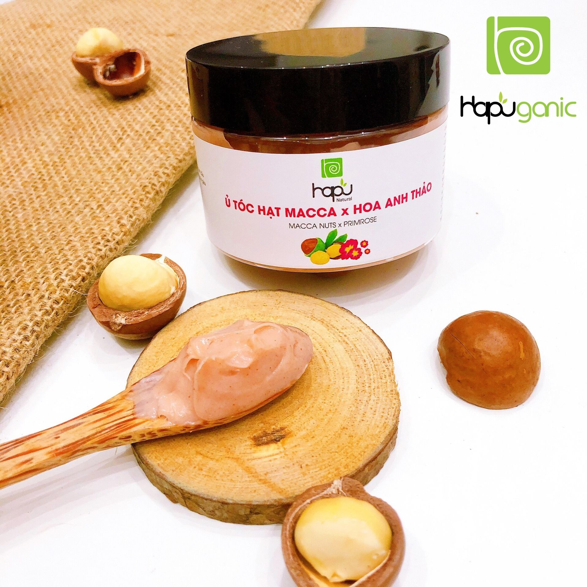 [HCM]Ủ tóc Hạt Macca x Tinh dầu Hoa Anh Thảo HaPu Organic Ủ Tóc Thiên Nhiên Dành Cho Tóc Hư Tổn