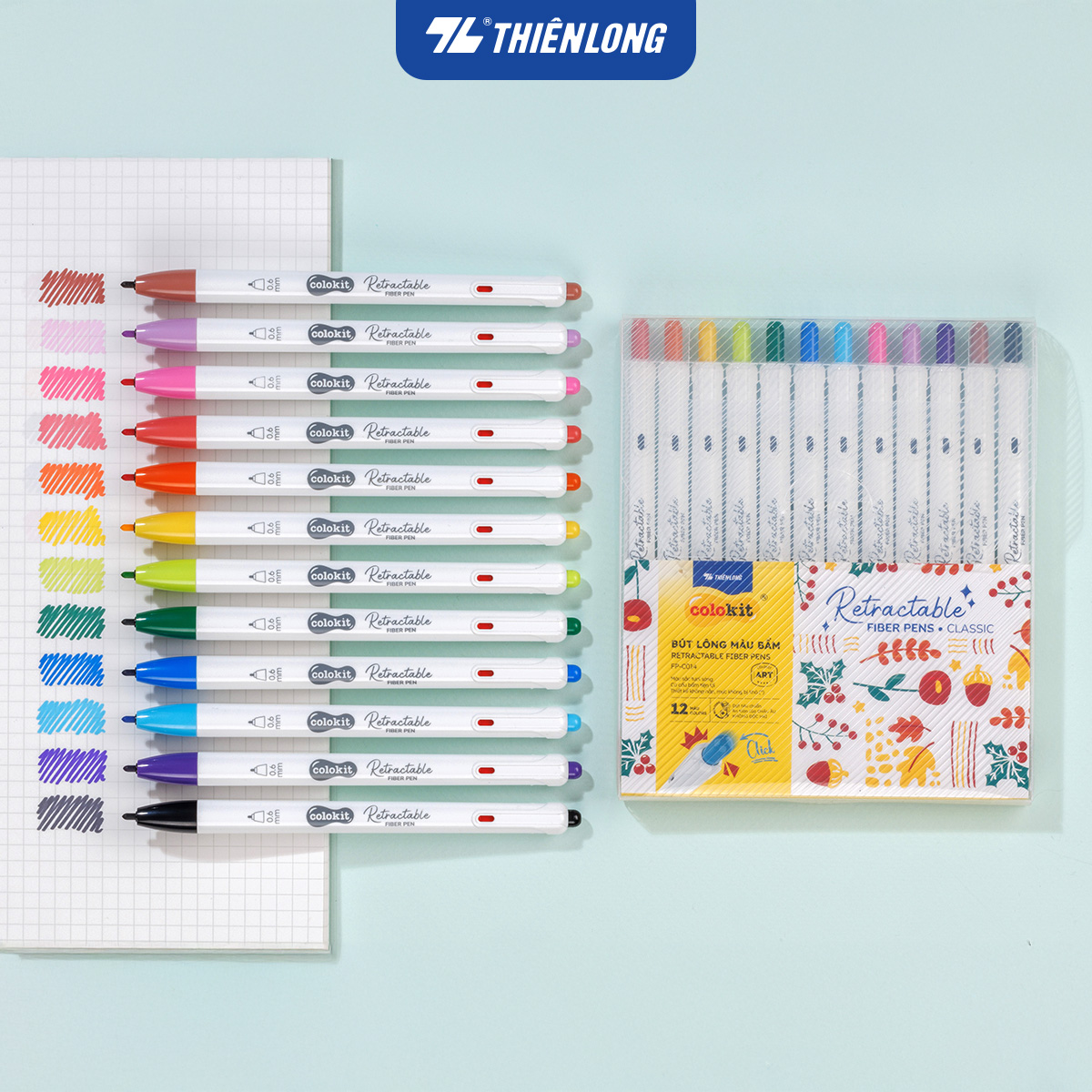 Bút lông 6/12 màu dạng bấm Retractable Fiber Pens Classic/Kawaii Thiên Long Colokit - 0.6mm