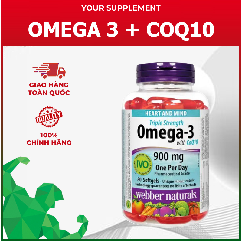 Dầu Cá OMEGA 3 + COQ10 Webber Naturals - 80 viên