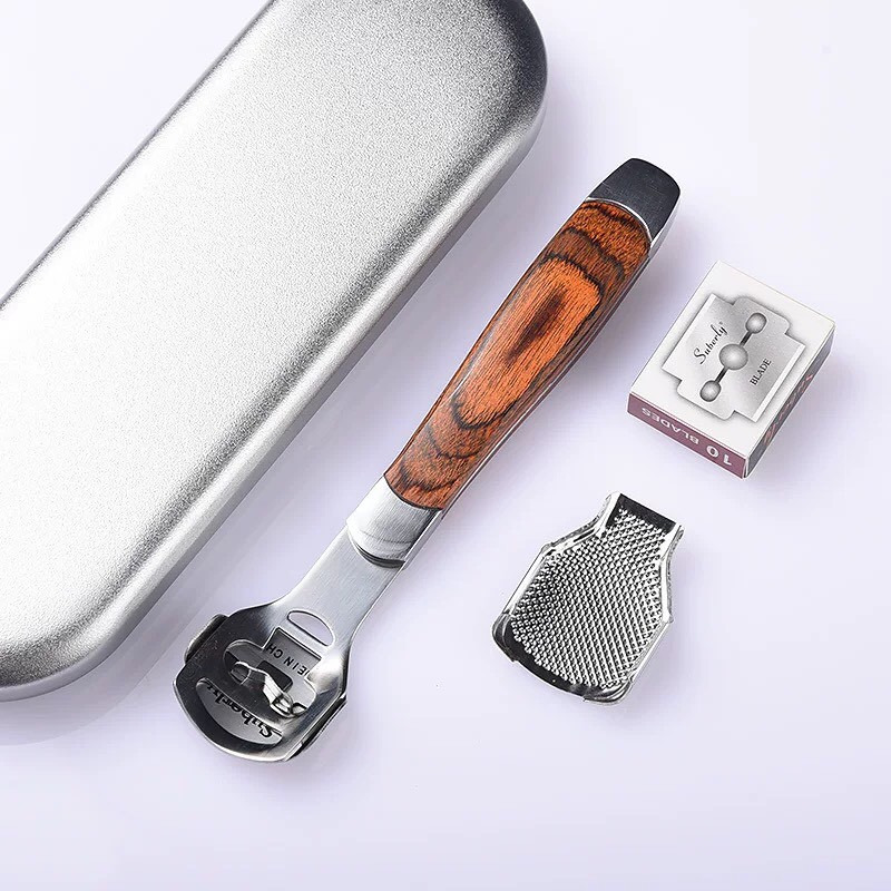 Dụng Cụ Mài Chà Gót Chân Tẩy Da Chết Inox Cao Cấp kèm 20 dao cạo thay thế