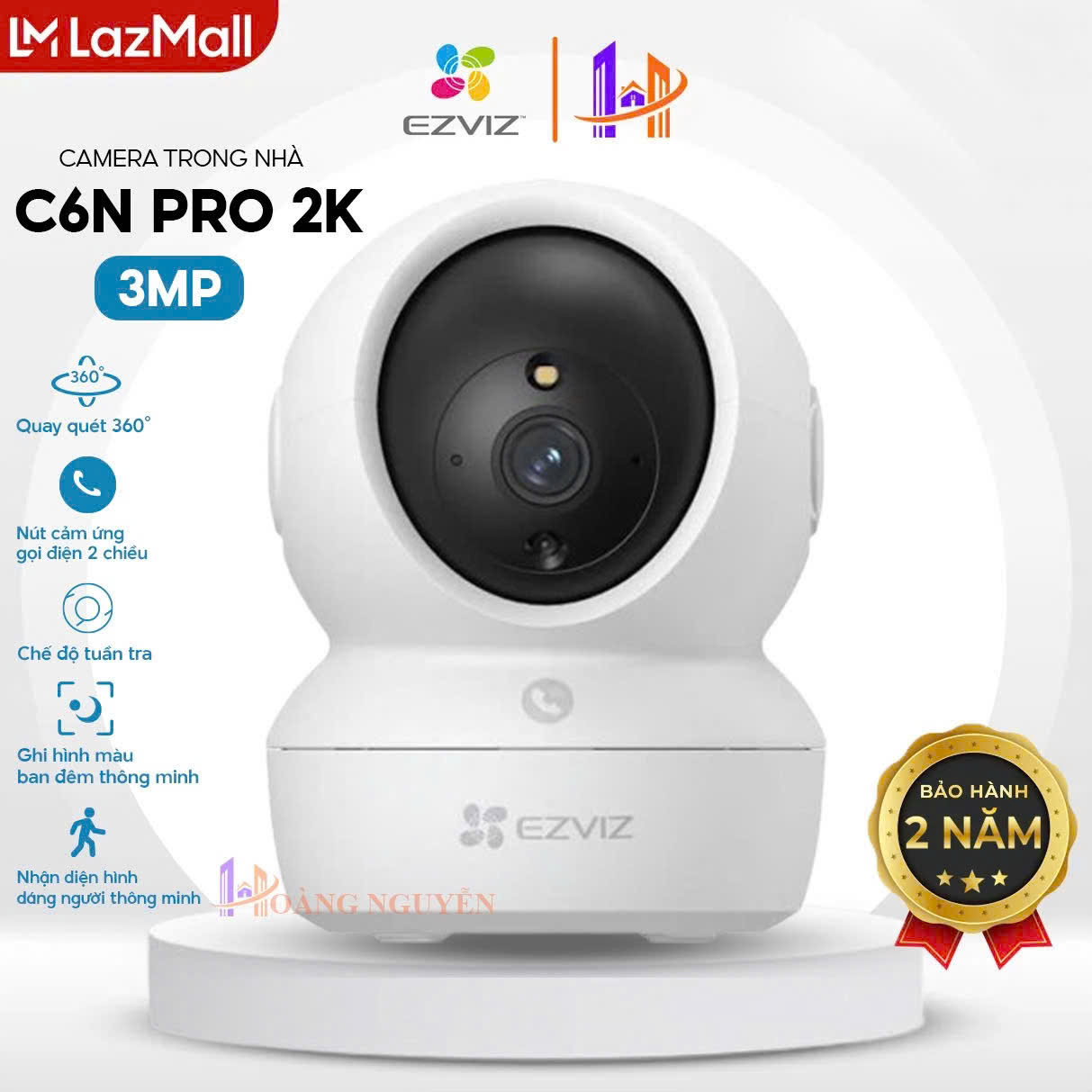 Camera IP WIFI EZVIZ C6N 3.0MP Pro Color 2K - Xoay 360 Độ Thông Minh + Đàm Thoại 2 Chiều + Theo Dõi 