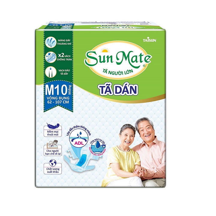 [Hcm]Tã Dán Sunmate Size M10 (10 Miếng) Vòng Bụng 62 - 107Cm