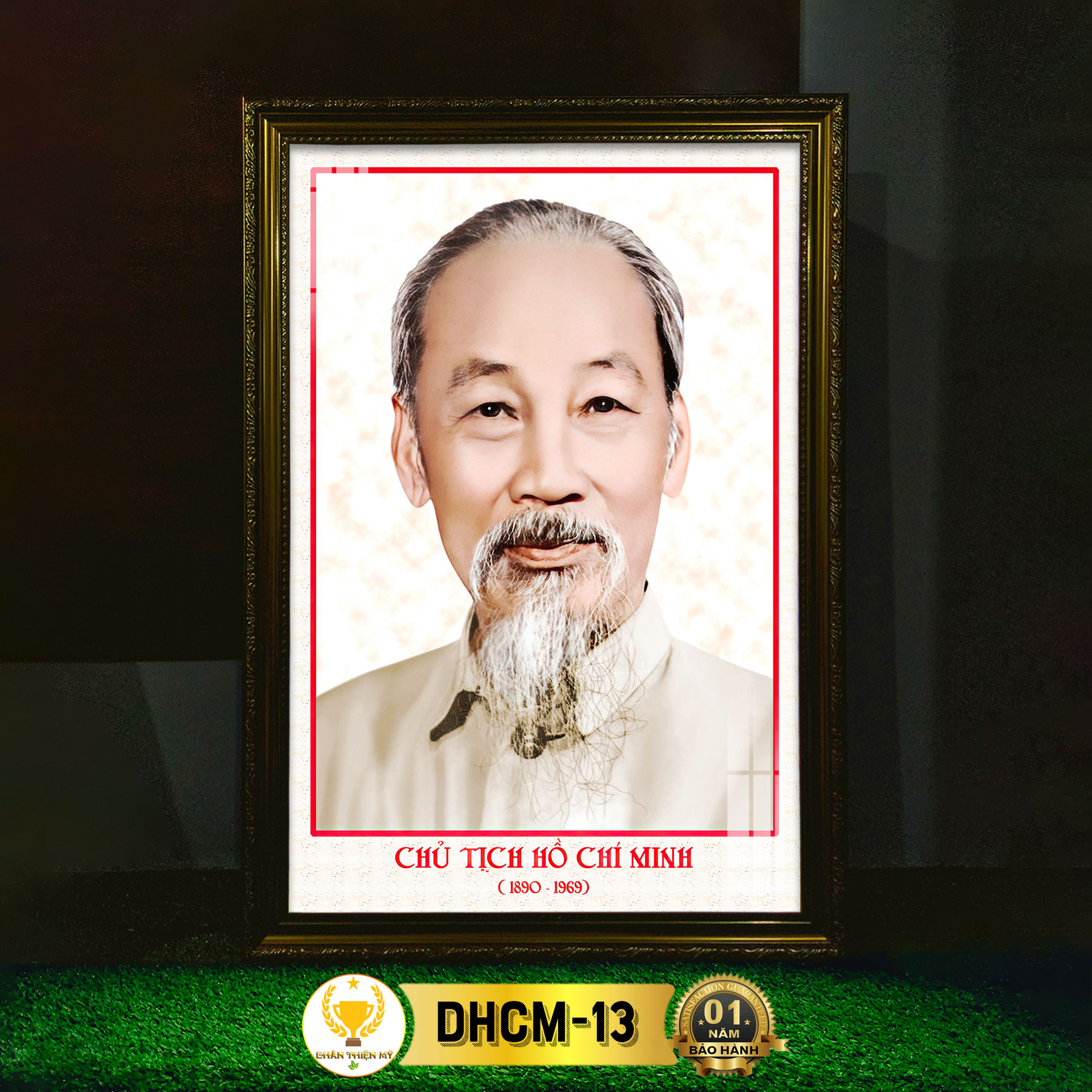 Tranh Bác Hồ Có Đèn CHÂN THIỆN MỸ Treo Tường Trang Trí Bàn Thờ Treo Phòng Thờ DHCM-13