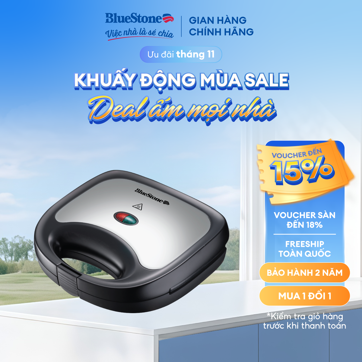 Máy Nướng Bánh Mì BlueStone SBB-2333 - (550-650W) - 2 bề mặt khuôn nướng cùng lúc - Khuôn nướng chốn