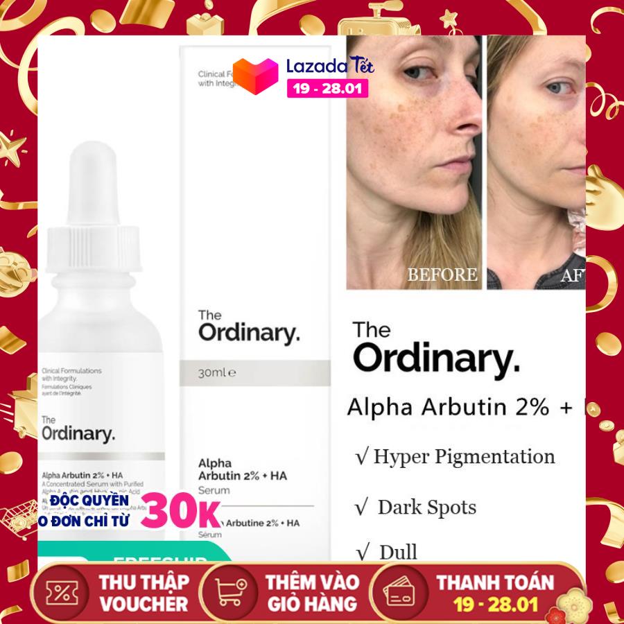[HCM]The Ordinary Alpha Arbutin 2% + HA Serum Dưỡng Trắng Da Giảm Thâm Nâng Tone Da Tái Tạo Da Thích Hợp Da Mụn 30ml