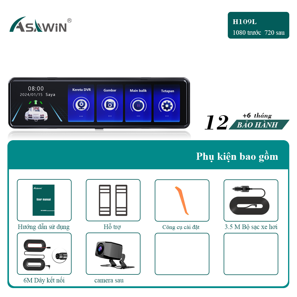 4K WIFI Camera hành trình Asawin H109 Đường mòn lái xe ADAS Gương chiếu hậu Camera xe hơi Chế độ đỗ 