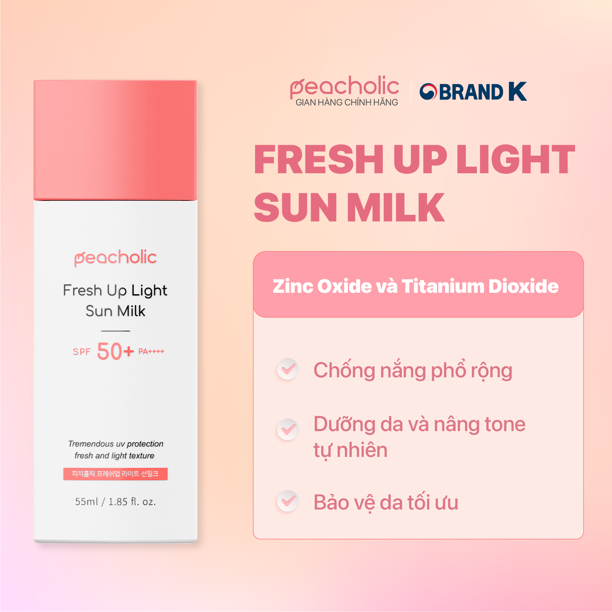 PEACHOLIC Sữa chống nắng nâng tone Fresh up Light Sun Milk 55ml