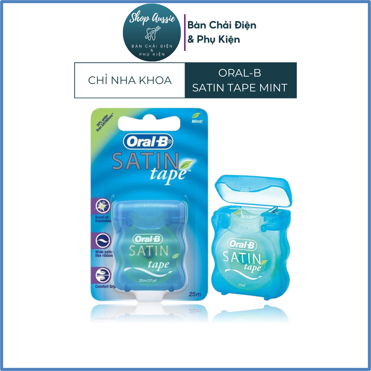 Chỉ Nha Khoa Oral-B Cho Răng Nhạy Cảm Satin Tape Dental Floss 25m/50m Mint - Made In Ireland Làm Sạc