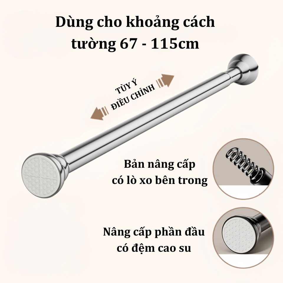 Thanh treo quần áo treo rèm đa năng inox không cần khoan tường nhiều kích thước Cây phơi đồ Cây phơi