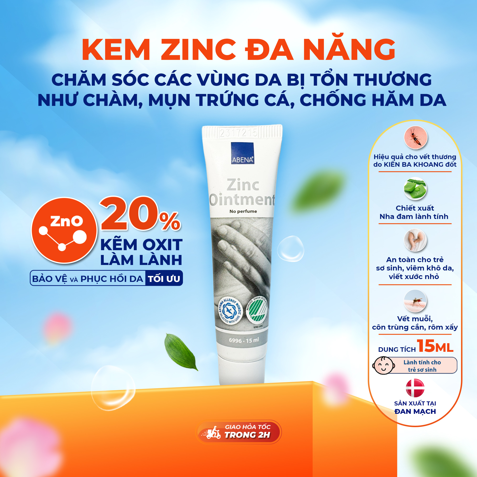Kem chống hăm đa chức năng Abena Zinc Ointment - Nhập Khẩu Đan Mạch