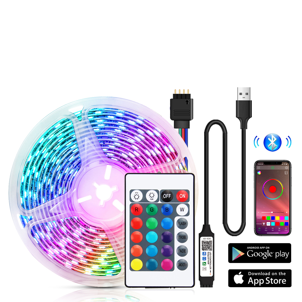 Đèn Bluetooth 5050RGB nhấp nháy với âm nhạc đèn LED 16 màu 15m 10m 5m 1m đèn dây điều khiển từ xa đèn trang trí phù hợp cho phòng ngủ TV tiệc tùng KTV Courtyard Giáng sinh Năm mới Trung Quốc Trung Quốc mới Năm
