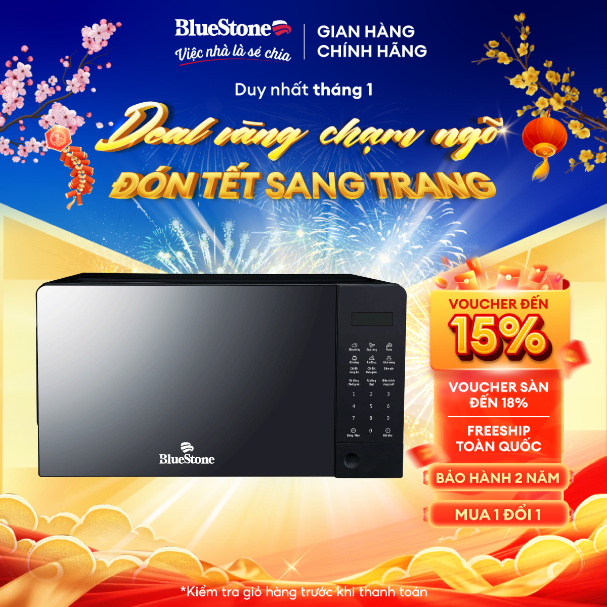 Lò Vi Sóng Điện Tử BlueStone MOB-7815 - Dung tích 20L - Công suất 1100W - Bảng điều khiển điện tử-