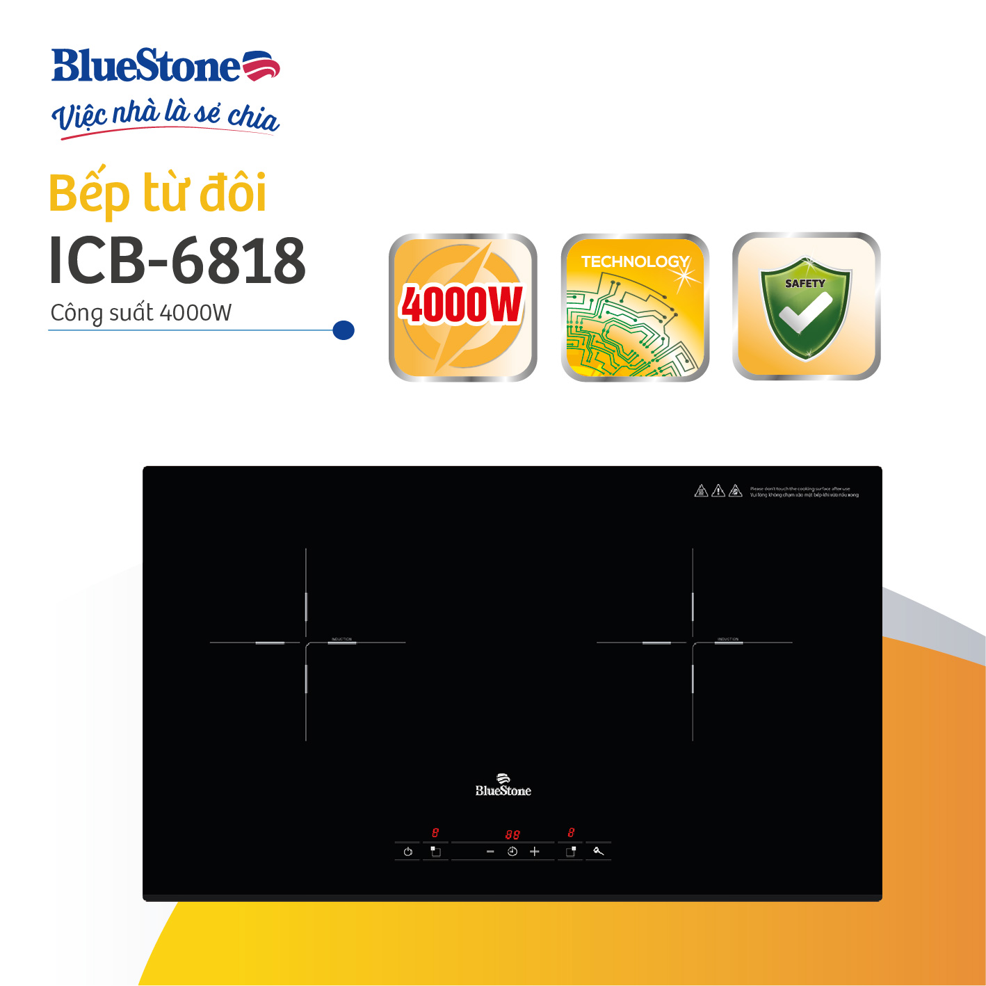 [Trả Góp 0%] Bếp Từ Đôi BlueStone ICB-6818 - 4000W - Mặt kính Ceramic cao cấp - Điều khiển cảm ứng -