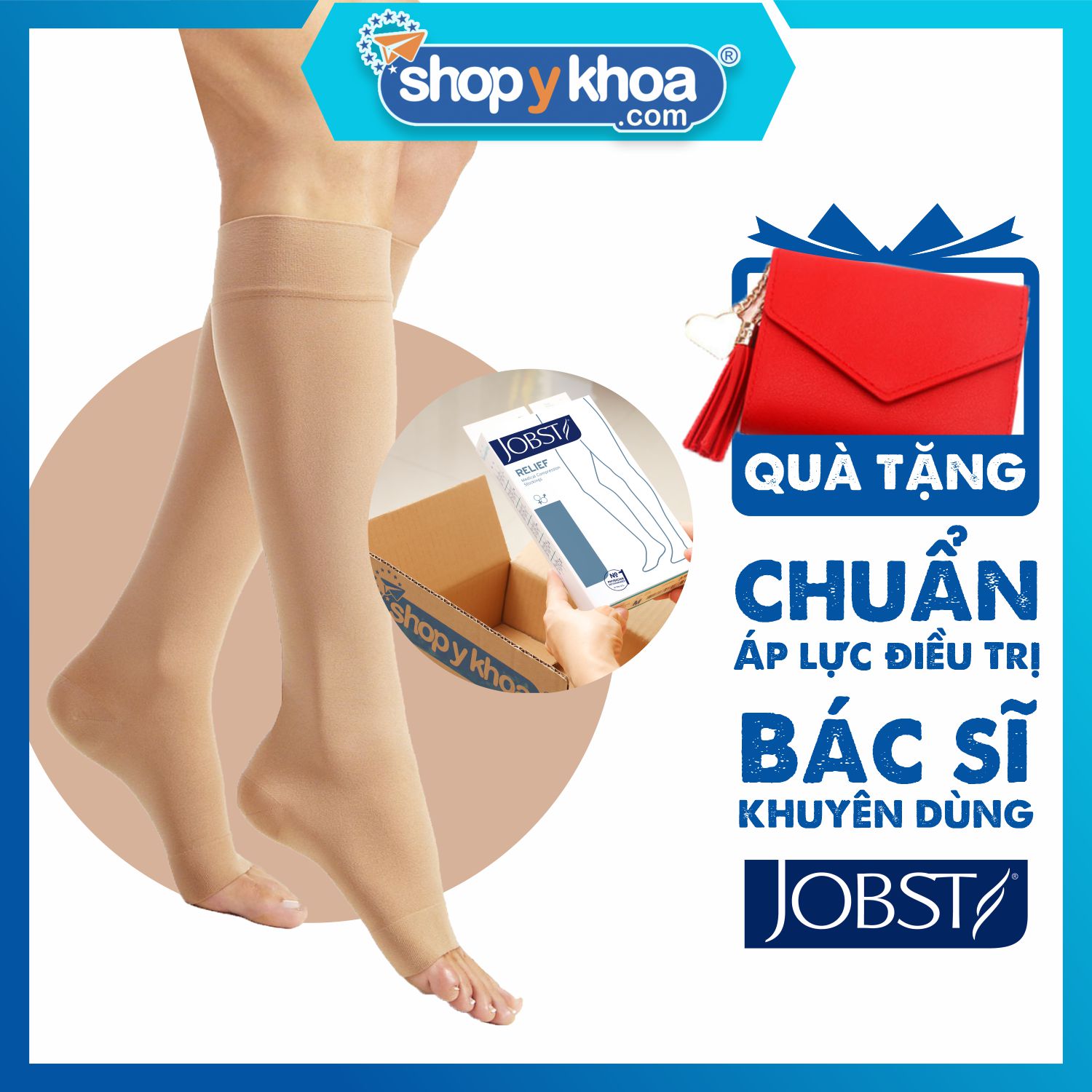 [Hcm]Vớ Y Khoa Jobst - Dòng Cơ Bản Vớ Gối Màu Da Hở Ngón (Tất Y Khoa Áp Lực 20 - 30 Mmhg)