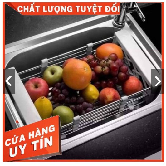 Rổ Inox Gác Bồn Rửa Chén Bát Rút Gọn Sieu Tiện Lợi