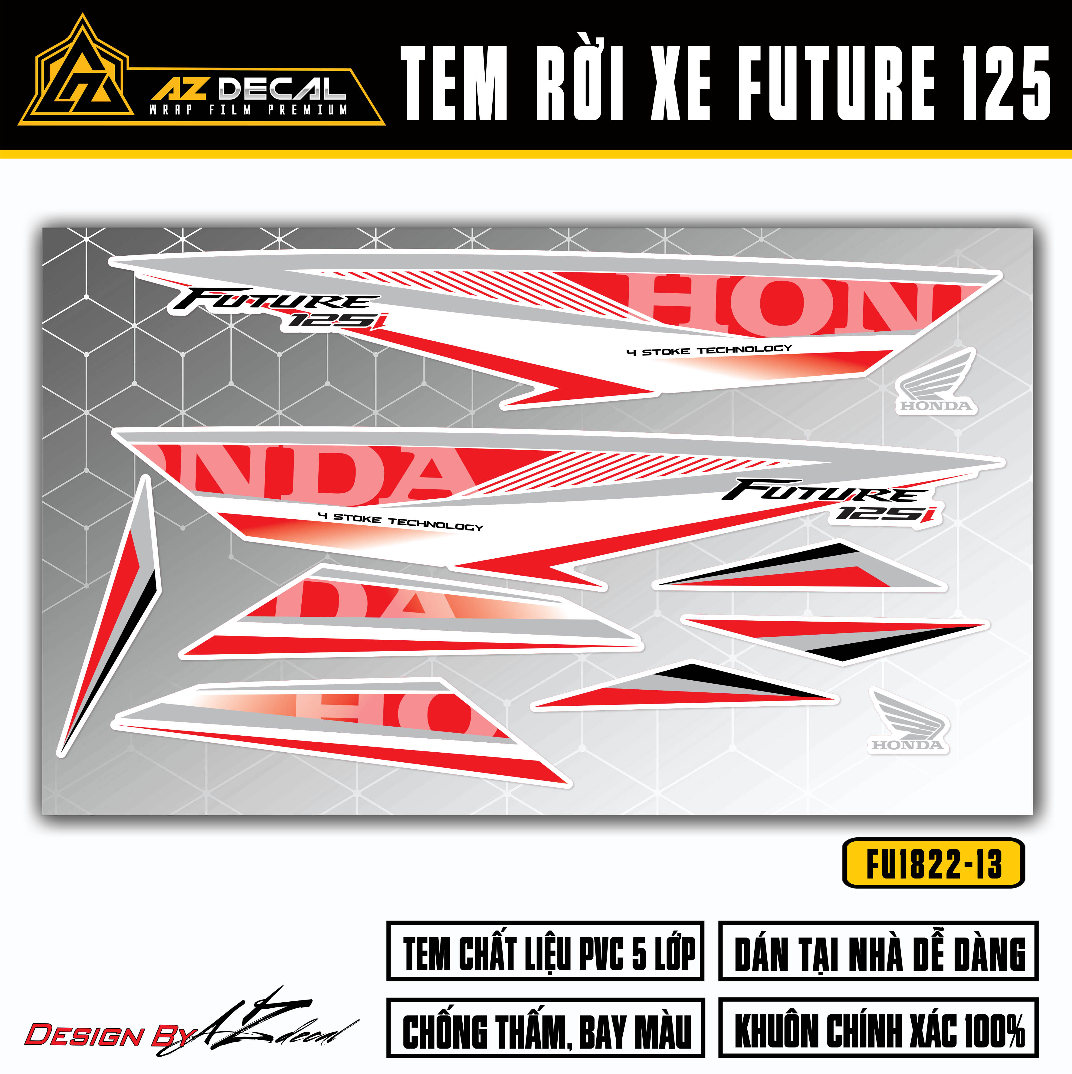 Tem Rời Xe Future 125 Đời 2012 - 2022 Dễ Dán | FU-13 | Team Decal Dán Xe Future FI Màu Đỏ Xám Xám T