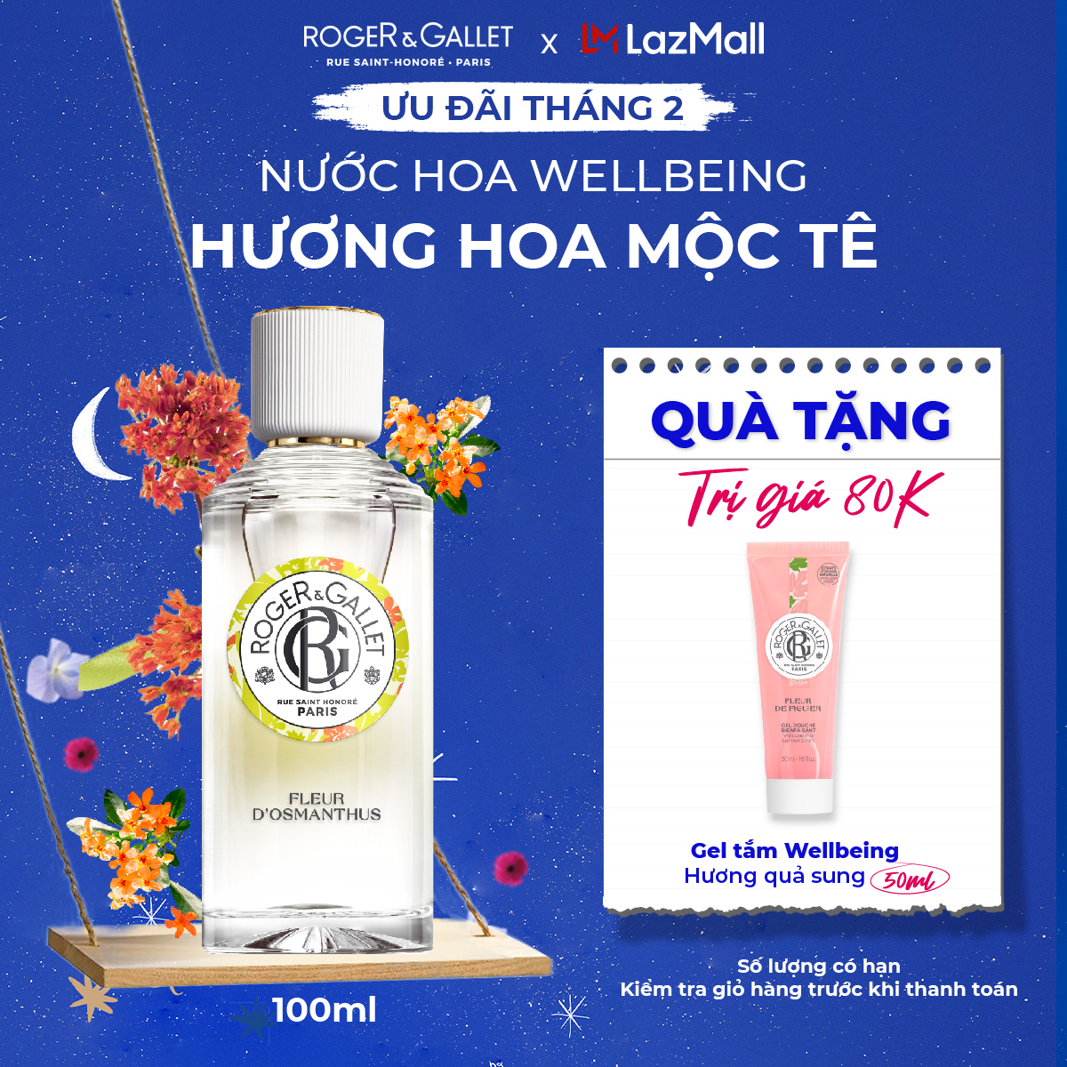 Nước hoa Wellbeing hương hoa mộc tê Roger&Gallet Fleur dOsmanthus 100ml