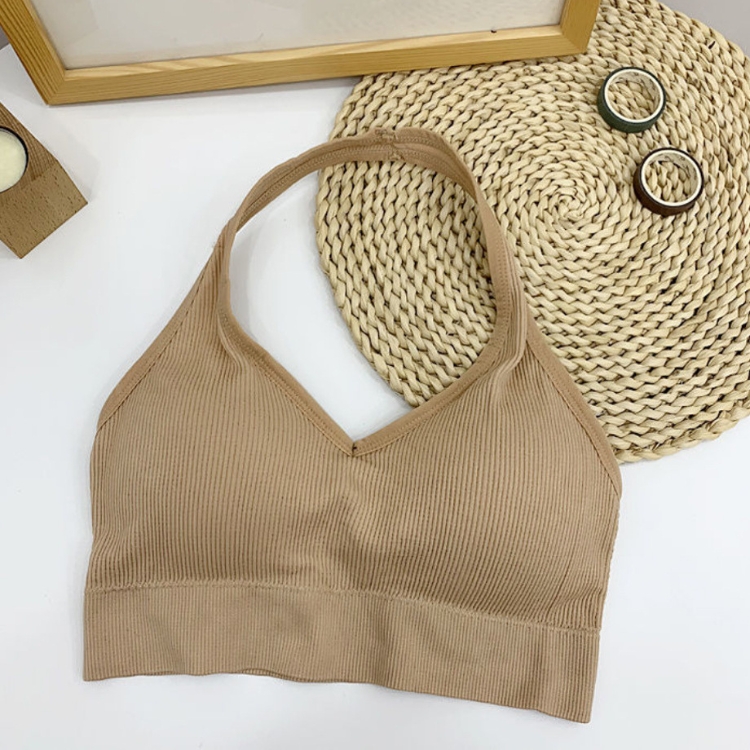Áo bra hở lưng có mút ngực - Áo bra thun hở lưng cổ yếm gân tăm cotton tôn dáng sành điệu DLN68 B047