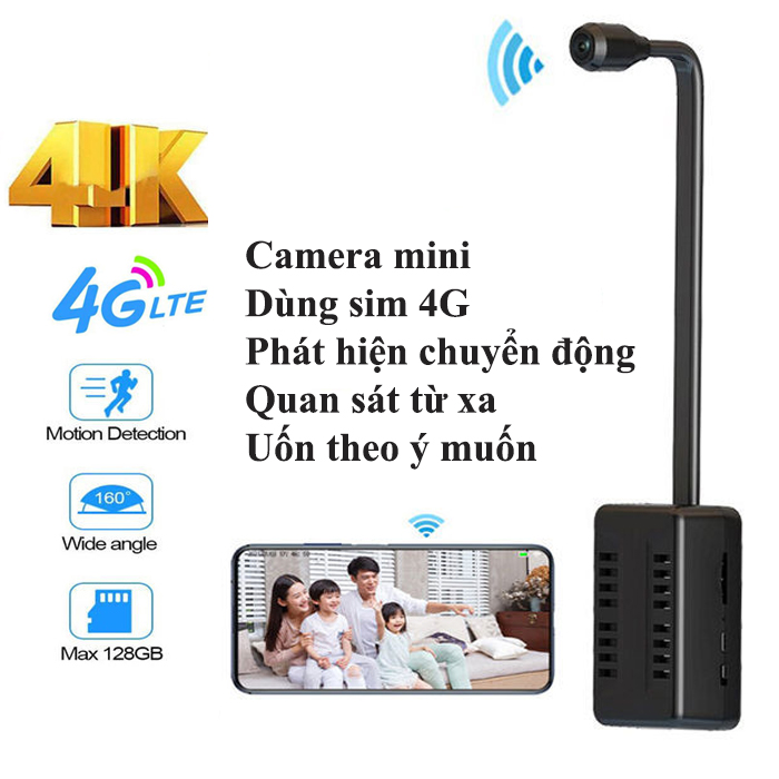 Camera Mini 4G Full HD 1080p Chống Nước Góc Quay 160 Độ Phát Hiện Chuyển Động Tiện Dụng
