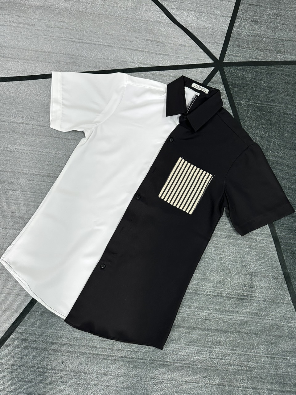 Áo sơ mi nam tay ngắn thêu họa tiết chữ phối màu đẹp chất vải cotton lạnh dày dặn thoáng mát mẫu mới DVFASHION