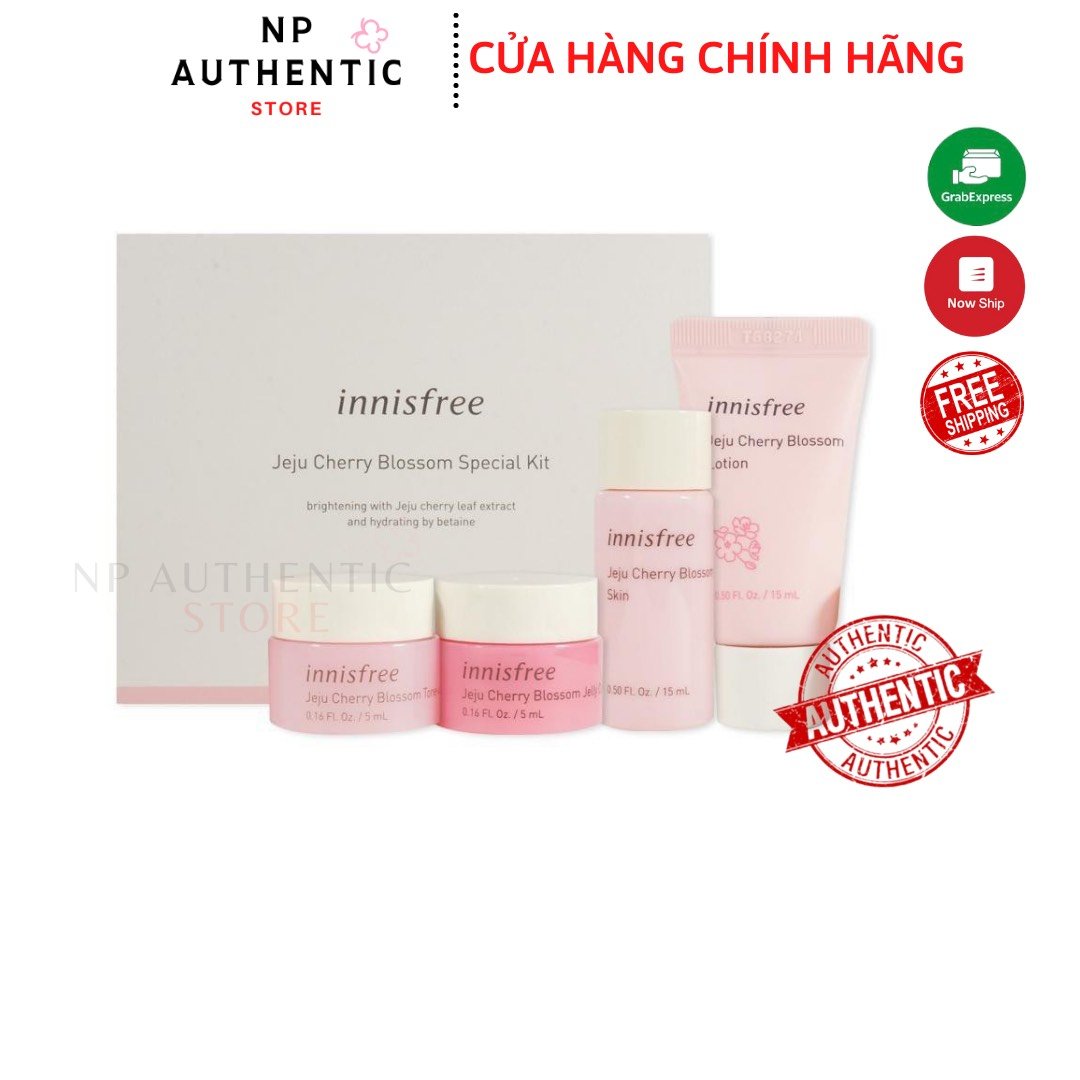 [Deal Sốc] Set Dưỡng Trắng Da Ngày Đêm Innisfree Jeju Cherry Blossom Special Kit 4 Món Mini Size